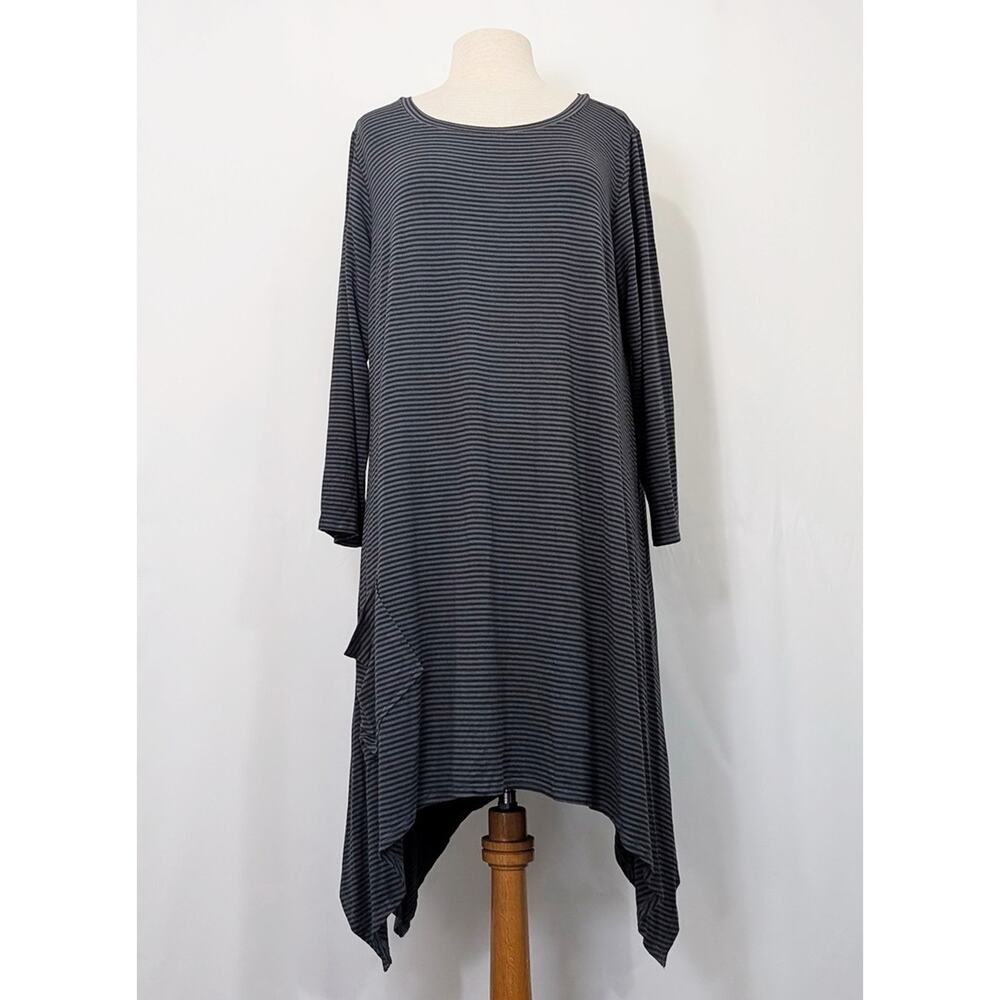 Style World Kauai Island Dress Gray Stripe Asymmetrical Lagenlook Women's Size L